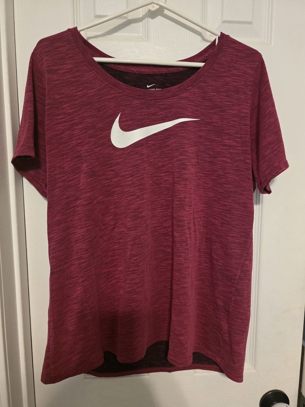 Nike Women's Heathered Burgundy Short Sleeve Tee with White Swoosh